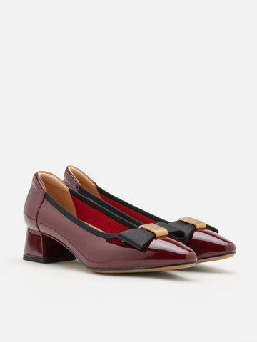 PAZZION, Berkely Bow-Embellished Patent Leather Heels, Wine
